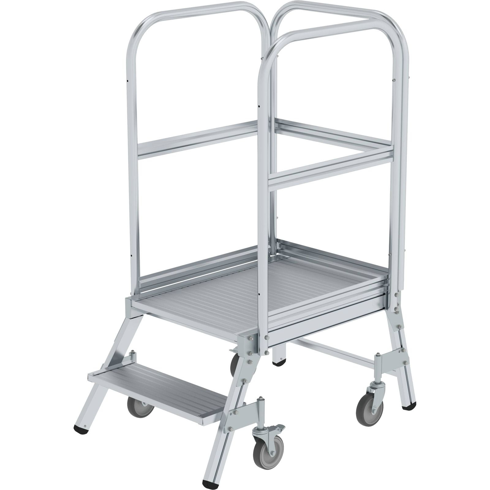 Günzburger Steigtechnik Podesttreppe einseitig begehbar mit Federrolle Aluminium geriffelt