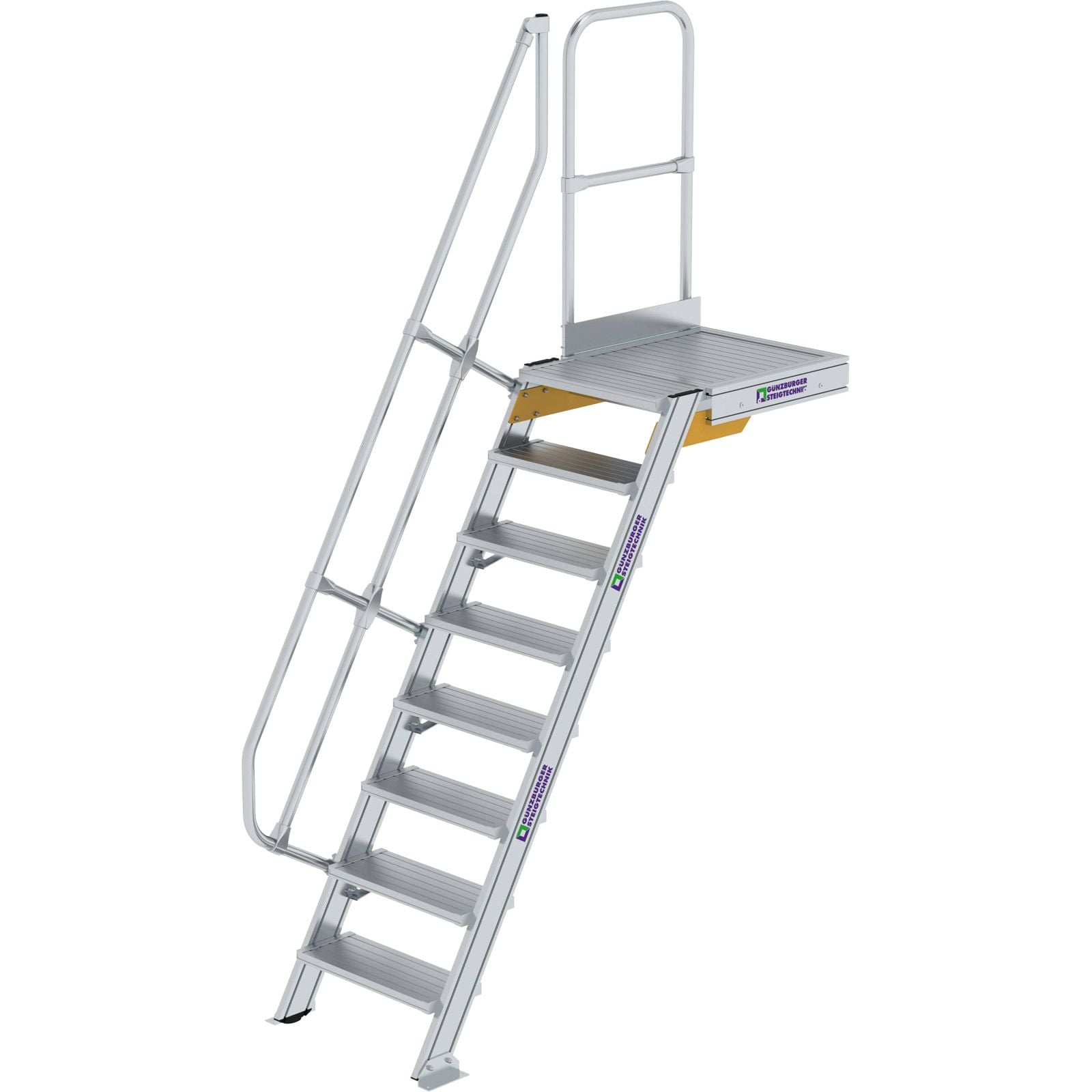 Günzburger Steigtechnik Treppe mit Plattform 60° Stufenbreite 600 mm 8 Stufen Aluminium geriffelt - 600368
