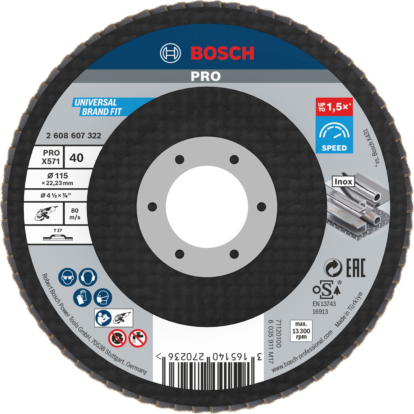 Bosch PRO X571 Fächerschleifscheibe 115 mm G40 - 2608607322