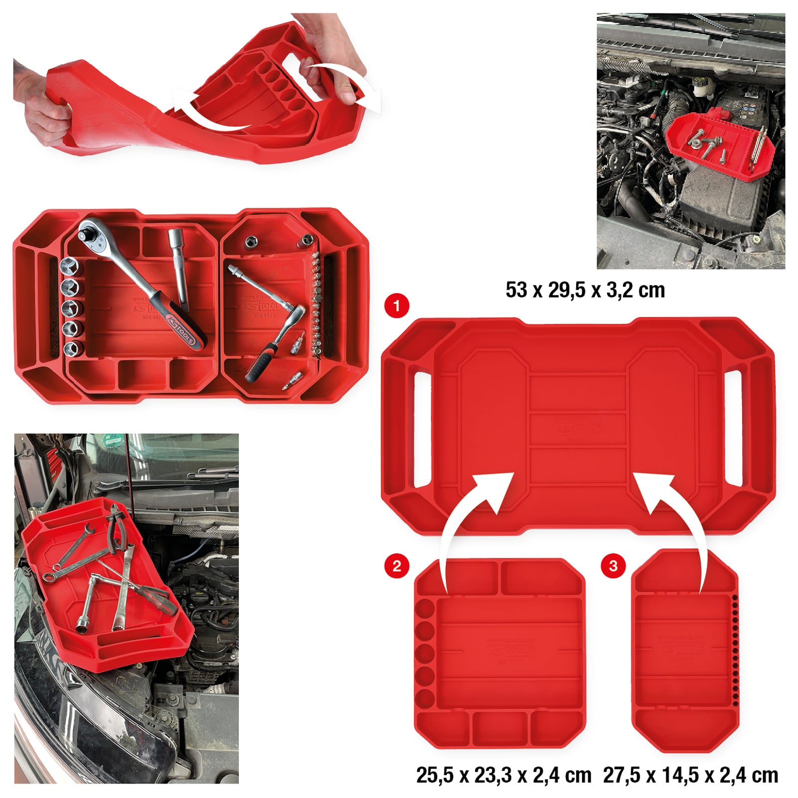 KS TOOLS Werkzeugablagensatz aus Silikon 3tlg. - 500.8077