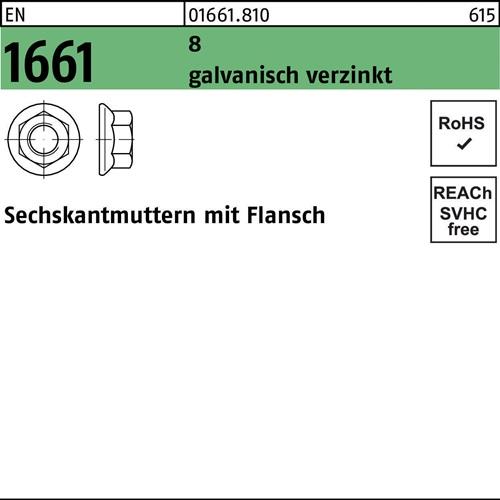 Sechskantmutter EN 1661 Flansch M16 8 galv.verz. 50 Stück