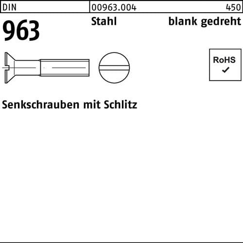 Senkschraube DIN 963 Schlitz M1,4x 10 Stahl gedreht 100 Stück