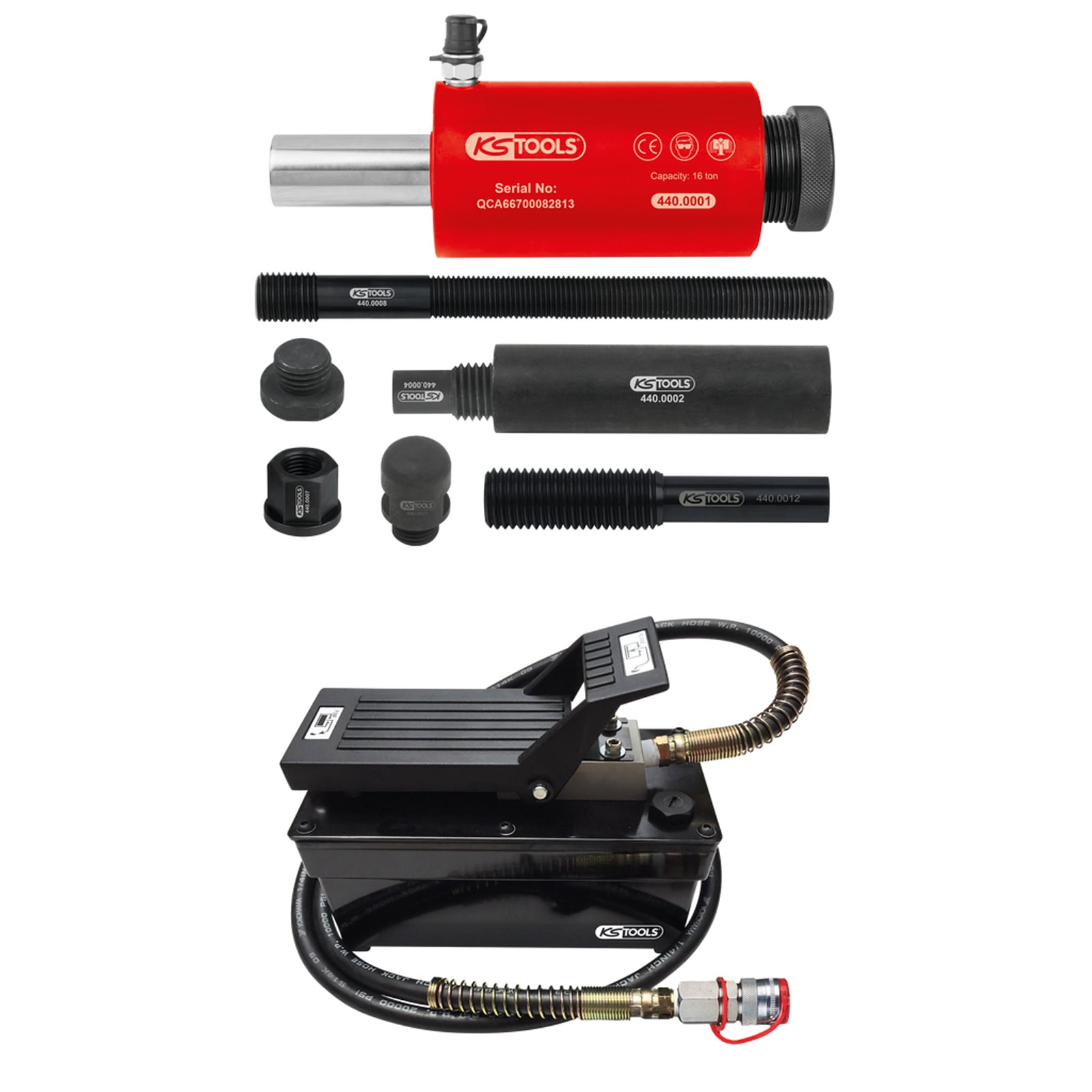 KS TOOLS Hydraulik-Einheit 16t mit Luft-Hydraulik-Pumpe 13tlg. - 440.9991
