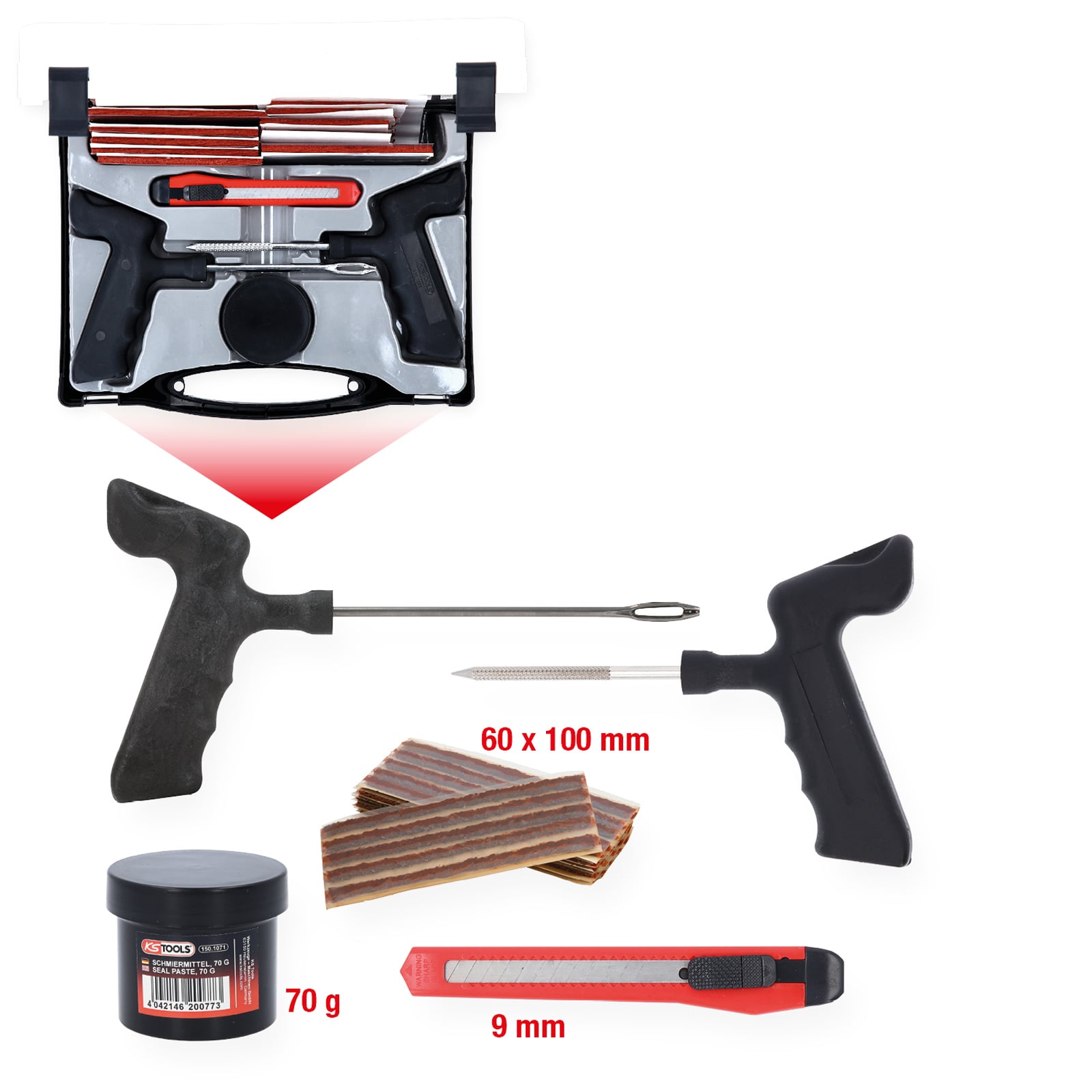 KS TOOLS Reifenvulkanisier-Satz für KFZ 5tlg. 100 mm Fäden - 150.1070