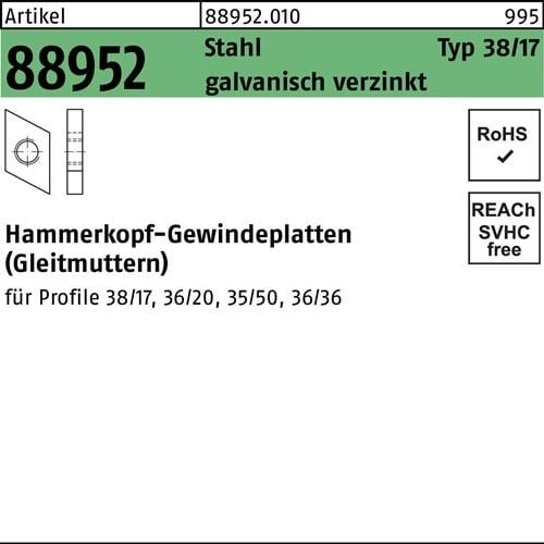 Hammerkopfgewindeplatte R 88952 Typ 38/17 M12 Stahl galv.verz. 100St.