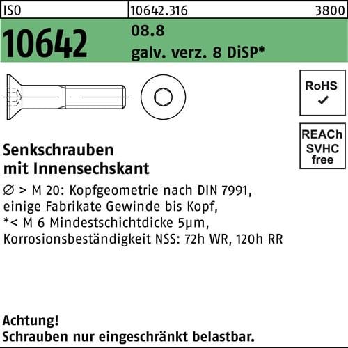 Senkschraube ISO 10642 Innen-6kt M8x12 8.8 galv.verz. 8 DiSP 200St.