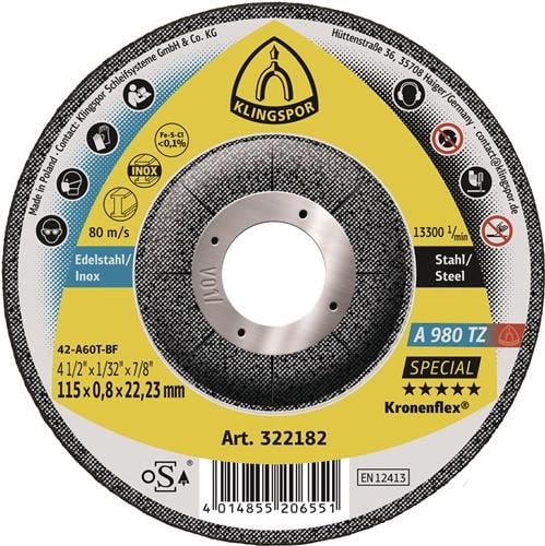 Trennscheibe A 980 TZ Special D125x0,8mm gekr.INOX Bohr.22,23mm KLINGSPOR