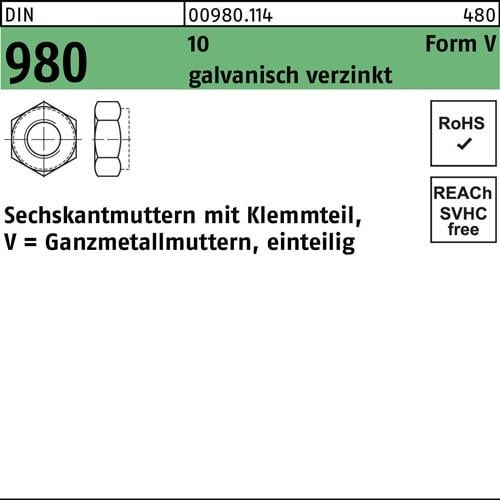 Sechskantmutter DIN 980 Klemmteil VM 10 10 galv.verz. 100 Stück