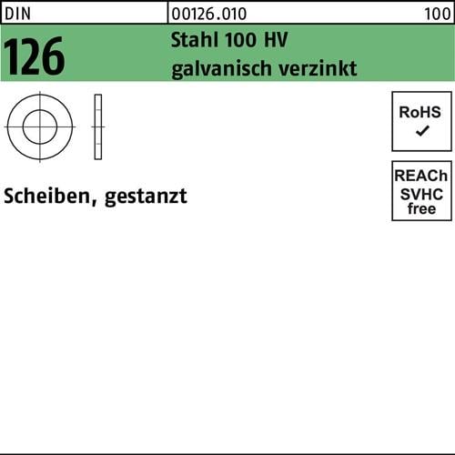 Unterlegscheibe DIN 126 39x66x5 Stahl 100 HV galv.verz. gestanzt 100St.