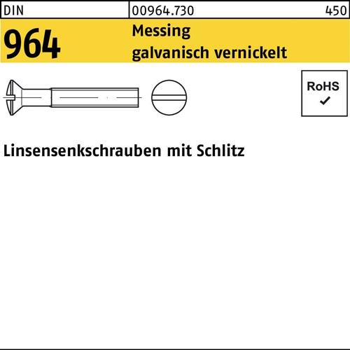 Linsensenkschraube DIN 964 Schlitz M5x 70 Messing galv. vernickelt 200St.
