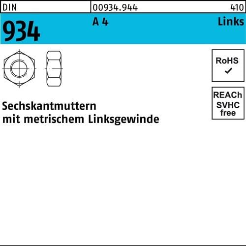 Sechskantmutter DIN 934 links M8 -LH A 4 (- 70) 100 Stück