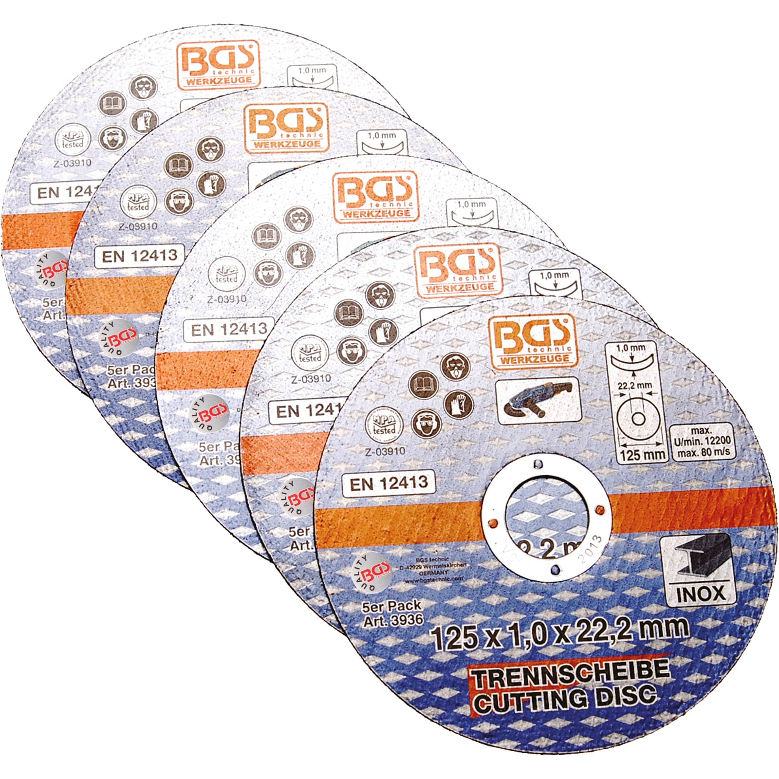 BGS Trennscheiben für Edelstahl Ø 125 x 1,0 x 22,2 mm 5tlg. - 3936
