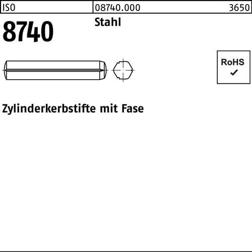 Zylinderkerbstift ISO 8740 Fasen 4x 16 Stahl 100 Stück