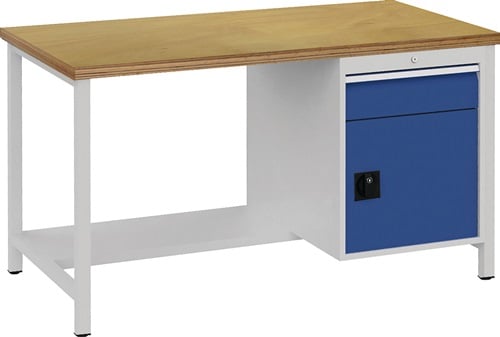 BEDRUNKA+HIRTH Werkbank signalblau lichtgrau B1500xH859xT750mm Buche Multipl.40mm 1 Schub.1 Tür - 03.14.12AV 7035/5005