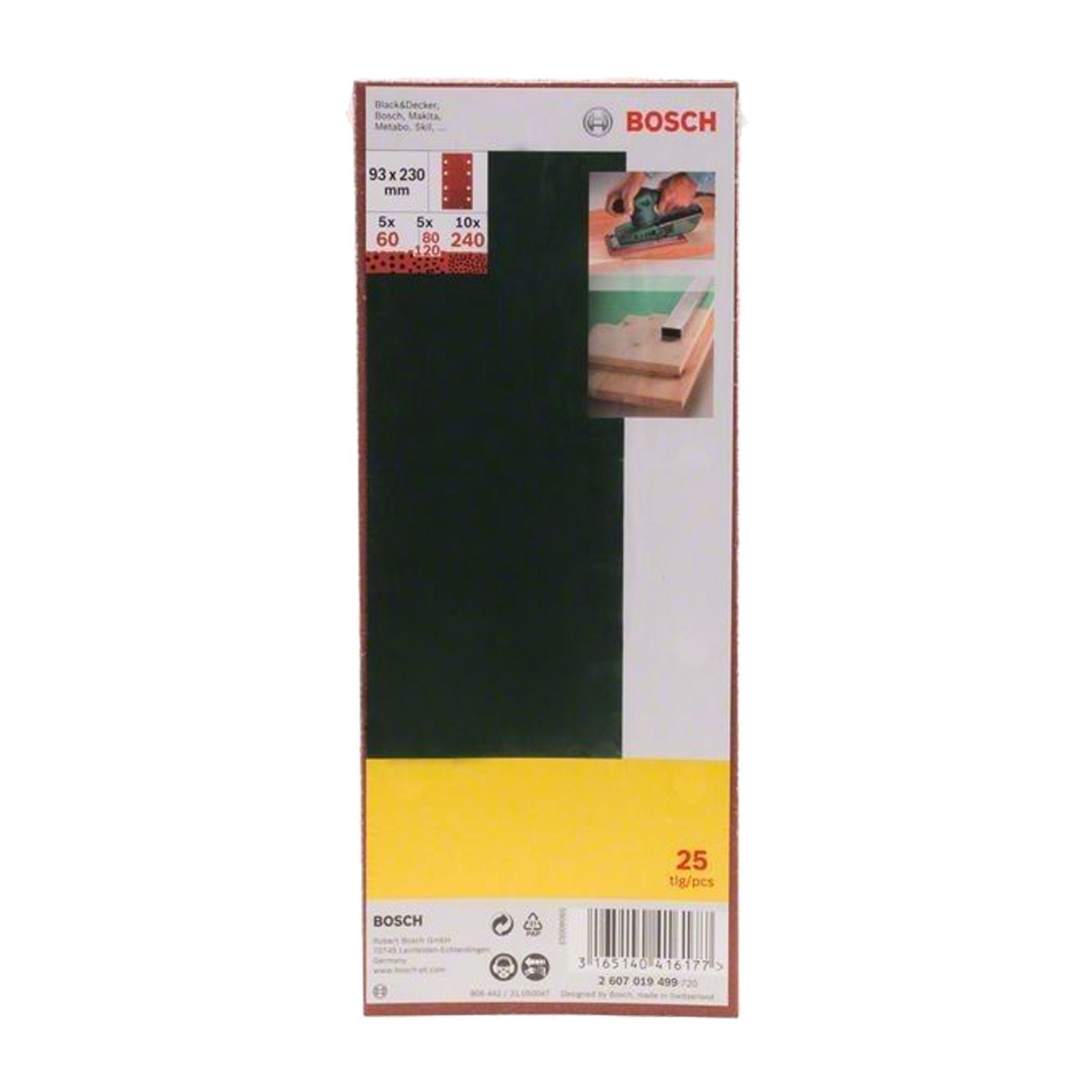 Bosch Schleifblatt-Set für Schwingschleifer 25tlg. 8 Löcher 93 x 230 mm 60-120 - 2607019499