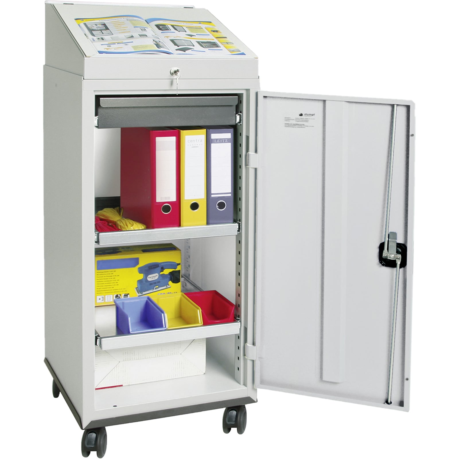 Stumpf Schrankpult Serie 3000 fahrbar lichtgrau + 1 Schreibpult + 1 Schublade + 2 Auszugsböden + Rolluntersatz - 3091107