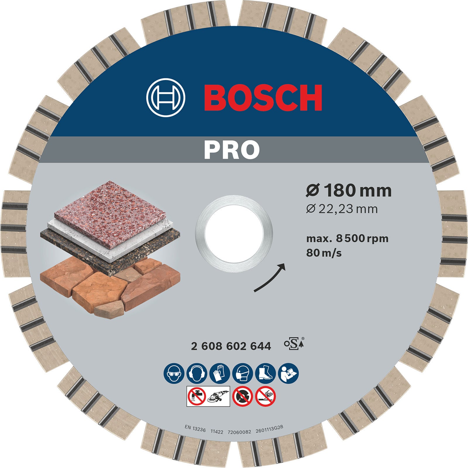 Bosch PRO Stone Diamanttrennscheibe 180 x 22,23 mm - 2608602644