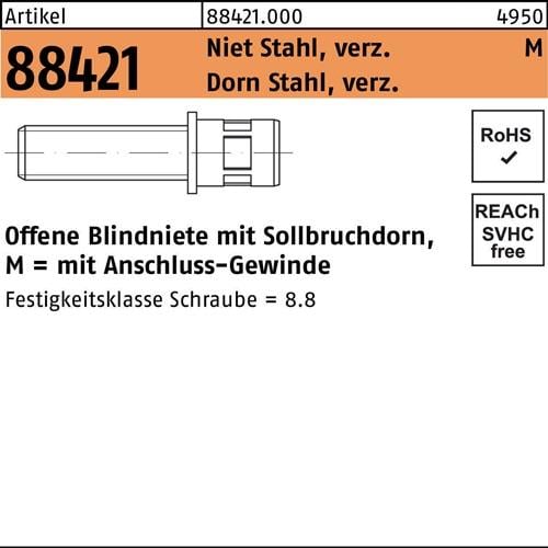 Blindnietschraube R 88421 M8x15,5/11x17 Niet Sta verz./Dorn Sta verz. 100St.