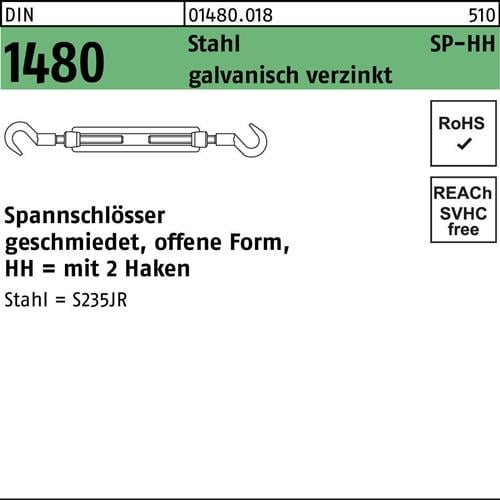 Spannschloss DIN 1480 offen 2Haken SP HH M16 Stahl 3.6 galv.verz. 1St.