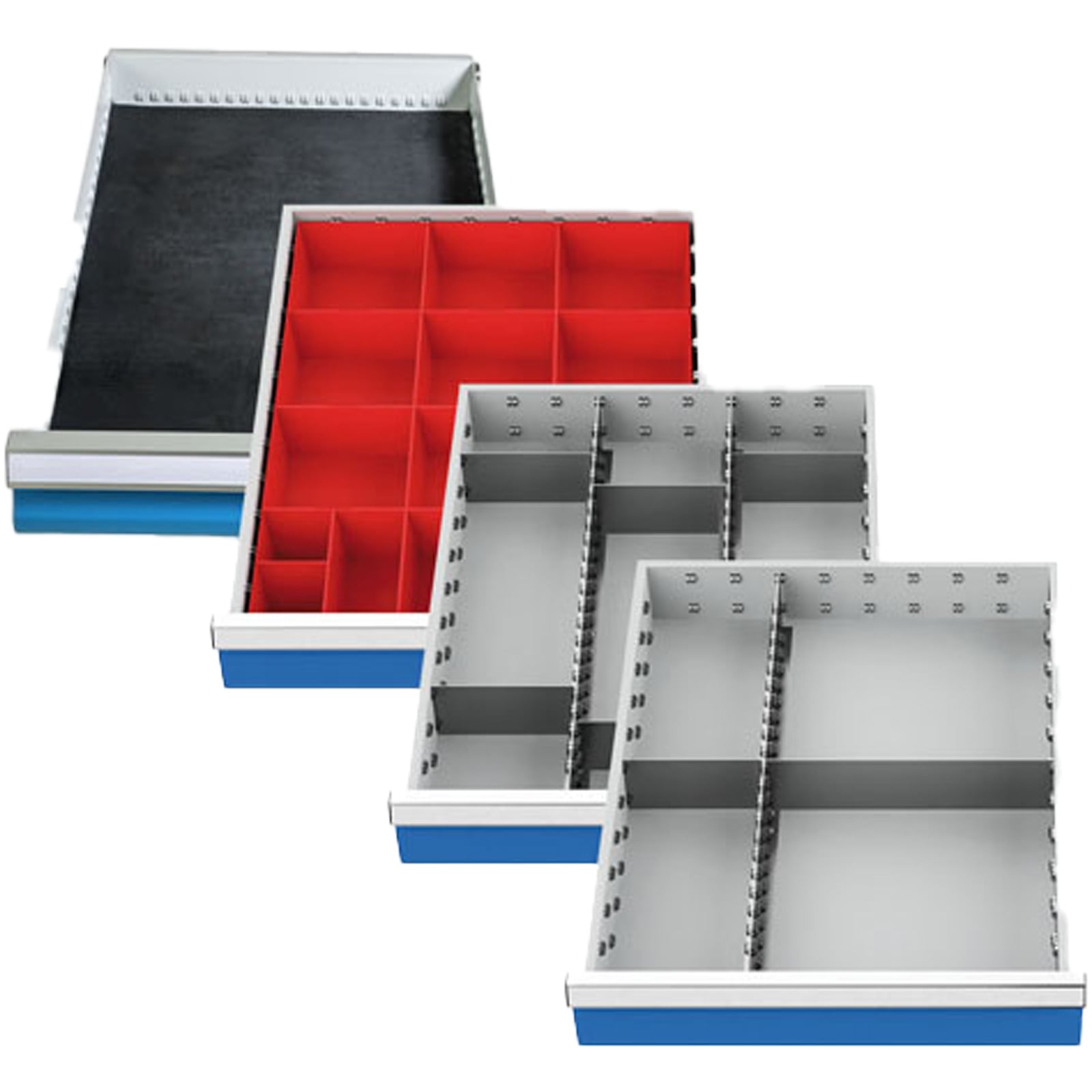Bedrunka+Hirth Einteilungssortiment 4tlg. für Schubladen R 18-24 Riffelgummieinlage Kleinteilekästchen Metalleinteilung - 500/584A