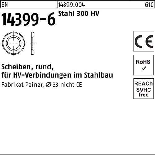 Scheibe EN 14399-6 rund 33 (34x60x 5) Stahl 300 HV 1 Stück