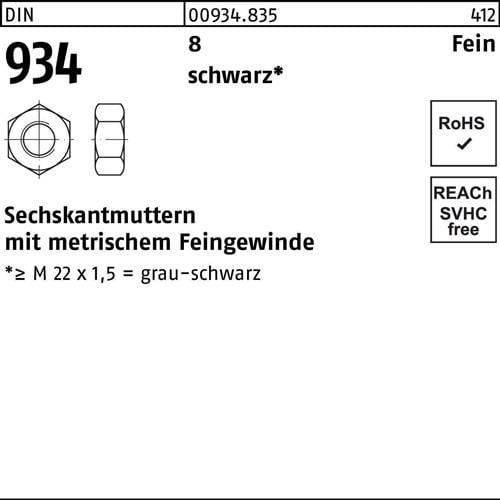Sechskantmutter DIN 934 M20x 1,5 8 sw 50 Stück