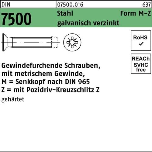 Gewindefurchendeschraube DIN 7500 SEKO PZ MM 4x6-Z Stahl galv.verz. 1000St.