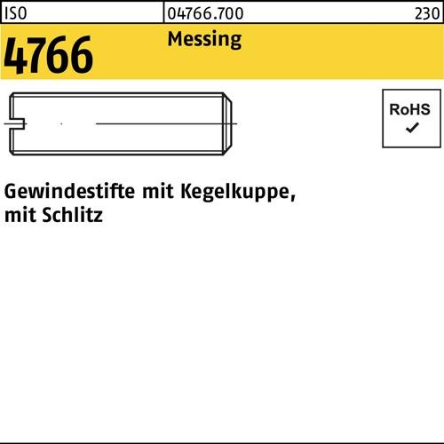 Gewindestift ISO 4766 Kegelkuppe/Schlitz M6x 30 Messing 100 Stück