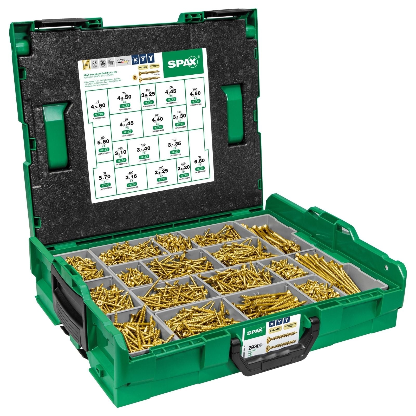 Spax Montagekoffer L-Boxx 102 - 2.925x in 17 Abmessungen, Senkkopf Kreuzschlitz Z Vollgewinde 4CUT YELLOX A2L inkl. BITs - 5000009164019