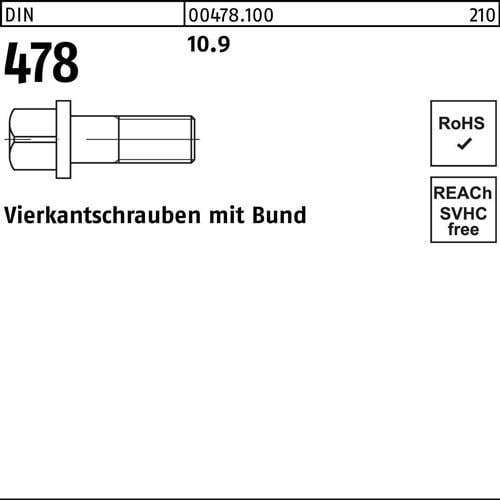 Vierkantschraube DIN 478 Bund M10x 50 10.9 50 Stück