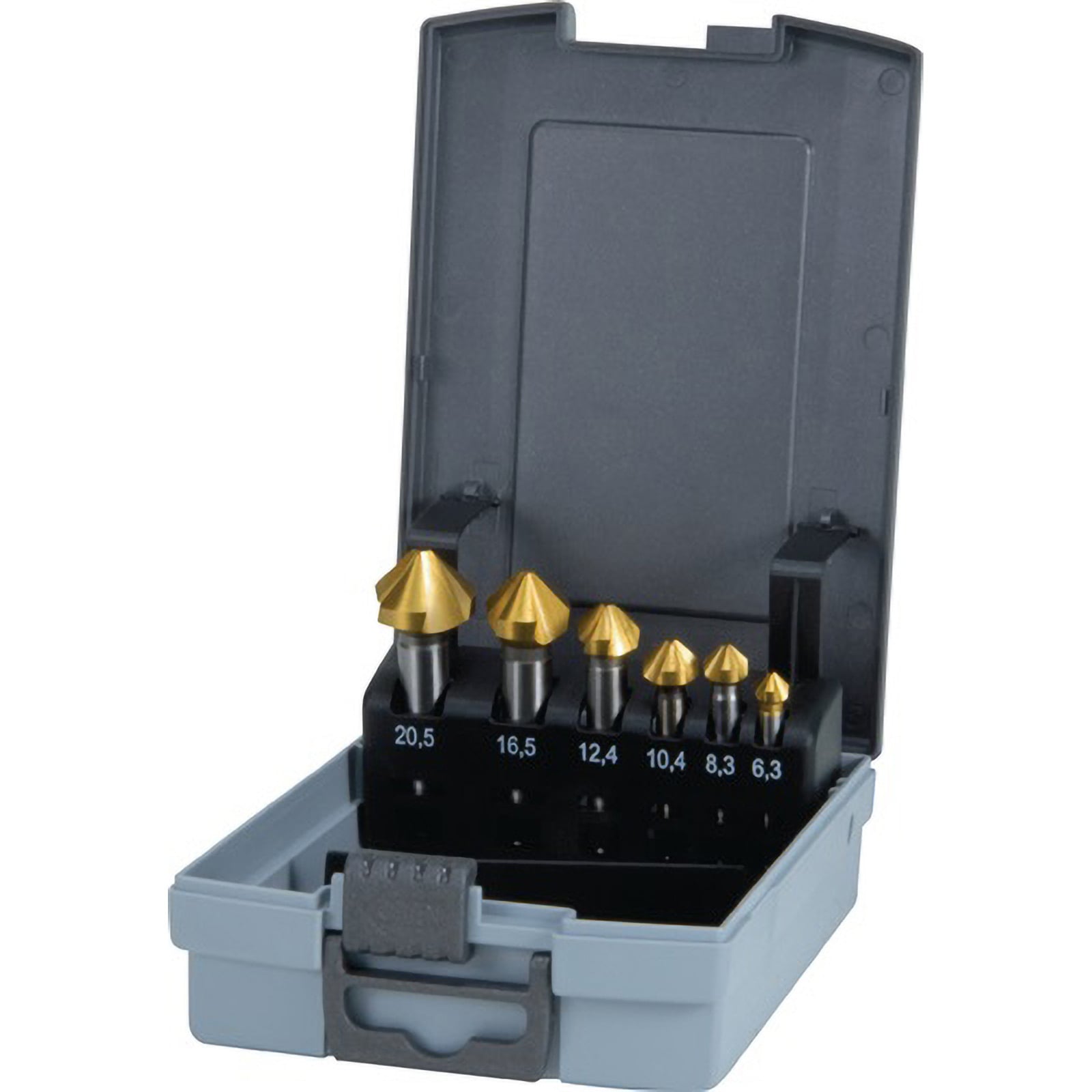 RUKO Kegel- und Entgratsenker-Satz 6tlg. DIN 335 Form C 90° HSS-TiN Ø 6,3 - 20,5 mm in ABS-Kunststoffkassette - 102152TRO