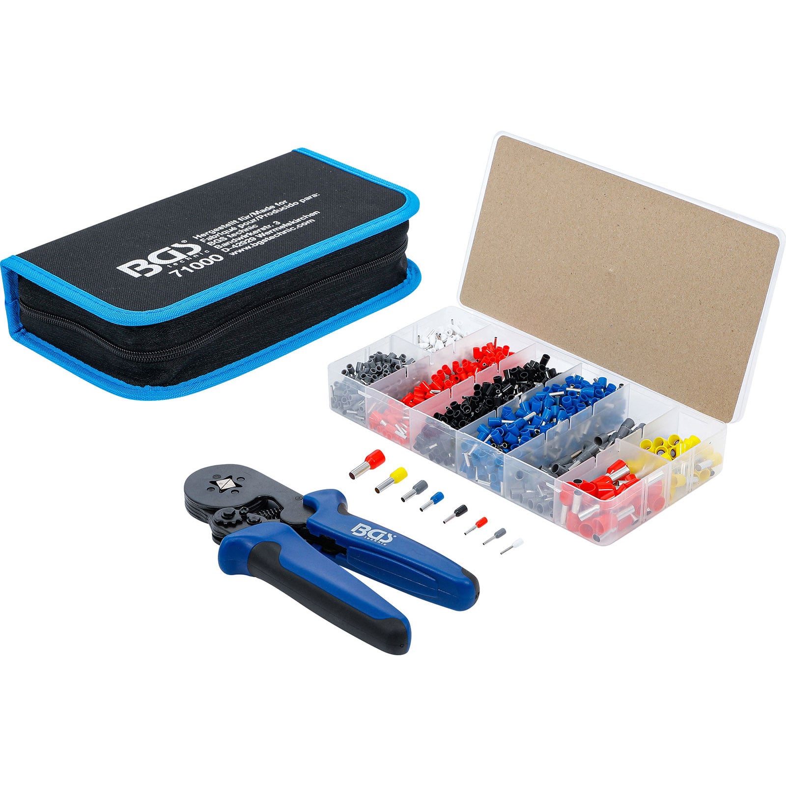 BGS Crimpzange für Aderendhülsen 0,25 - 10 mm² mit Aderendhülsen-Sortiment 0,5 - 10 mm² - 71000