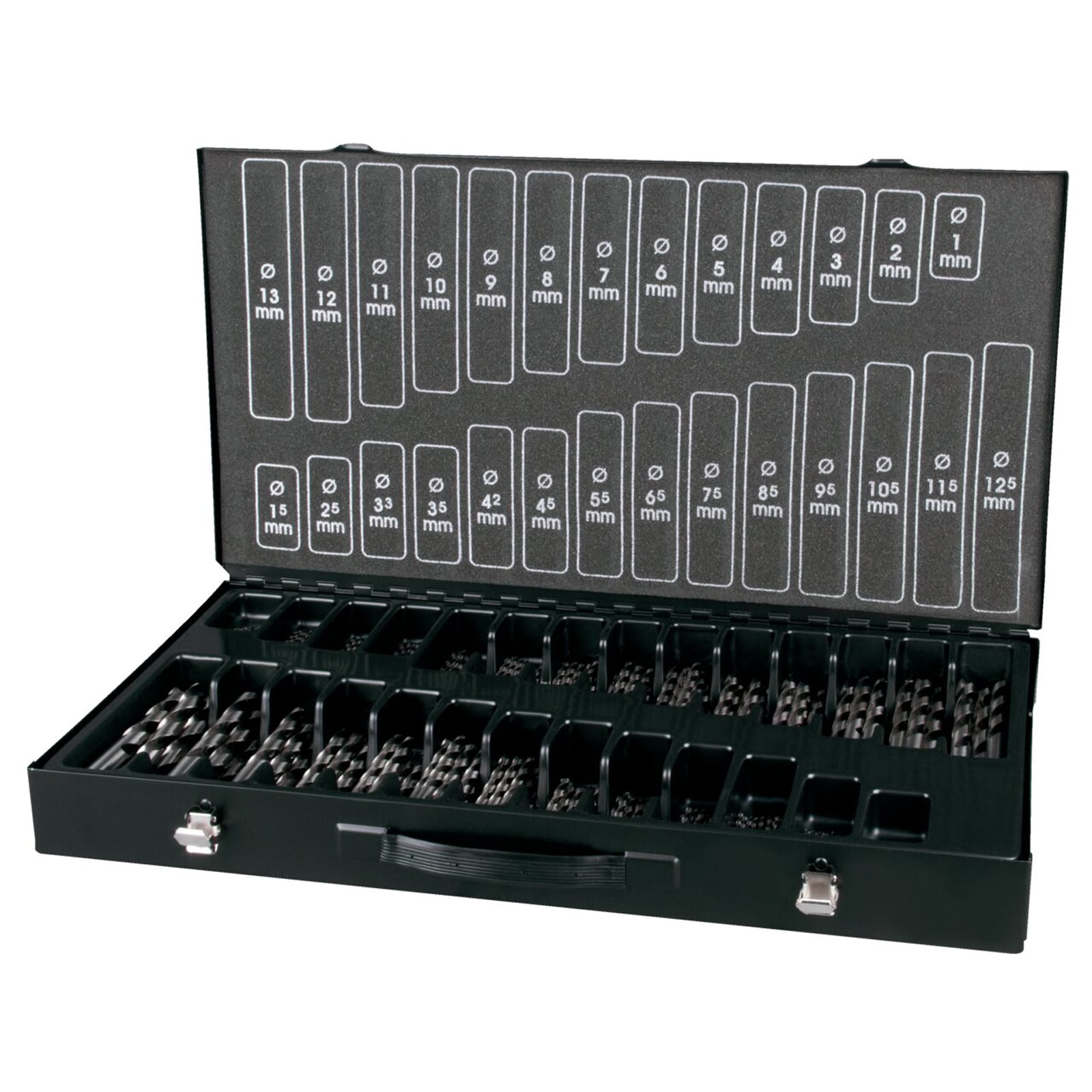 TERRAX by RUKO Spiralbohrer-Satz DIN 338 Typ N, HSS-G - 220 tlg. (Kassette Stahlblech) - A214220