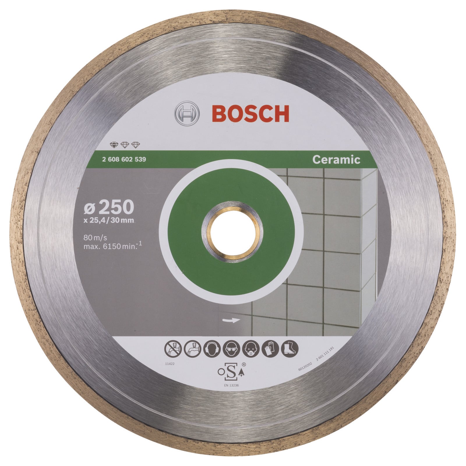 Bosch Diamanttrennscheibe Standard for Ceramic, 250 x 30+25,40 x 1,6 x 7 mm -2608602539