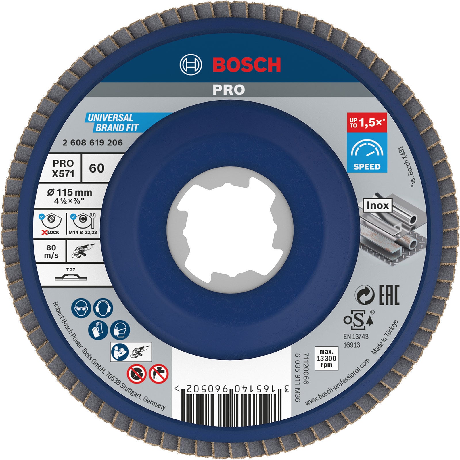 Bosch PRO X571 X-Lock Fächerschleifscheibe 115 mm G60 - 2608619206