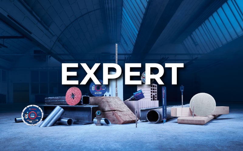 expert Bosch Zubehörauswahl für unterschiedliche Materialien wie Metall, Holz, Beton und Stein