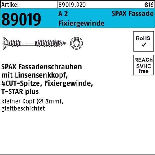 Fassadenschraube R 89019 Liko T-STAR 4,5x 60/26-T A 2 Fixiergew. 100St. SPAX
