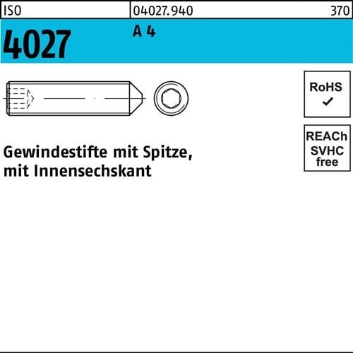 Gewindestift ISO 4027 Spitze/Innen-6kt M5x 5 A 4 500 Stück