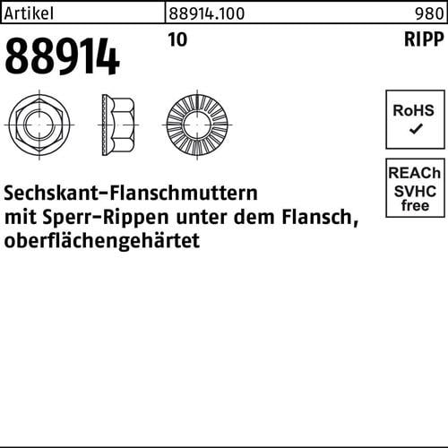 Sechskantflanschmutter R 88914 Sperr-Ripp M12 10 100 Stück