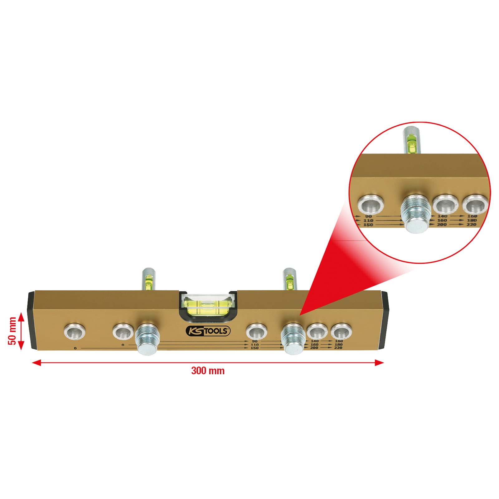 KS TOOLS Normabstandswasserwaage / Montage-Anschluss-Lehre 300 mm - 204.2000