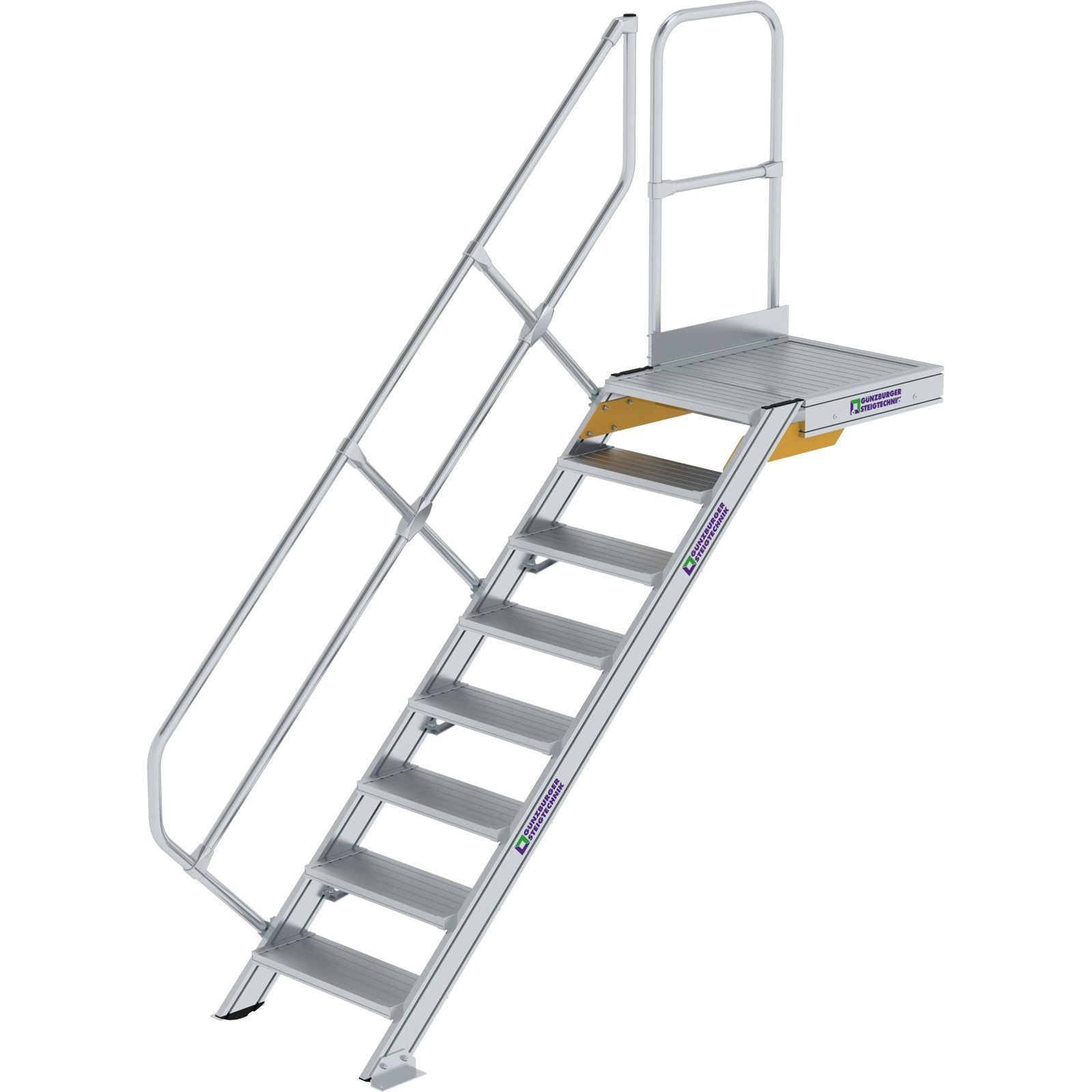 Günzburger Steigtechnik Treppe mit Plattform 45° Stufenbreite 600 mm 8 Stufen Aluminium geriffelt - 600428