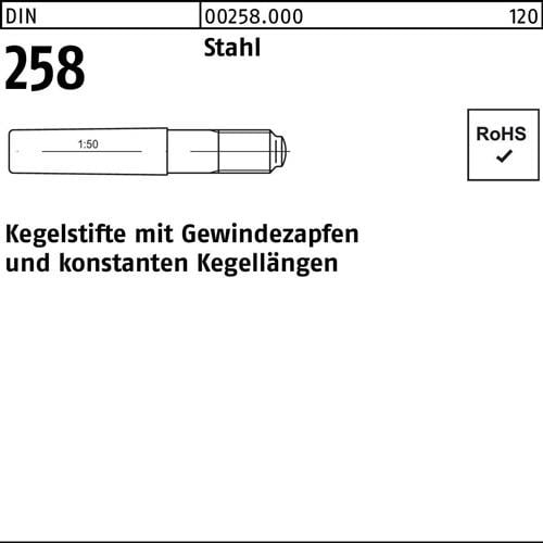 Kegelstift DIN 258 m.Gewindezapfen 16 x 140 Stahl DIN 258 10 Stück