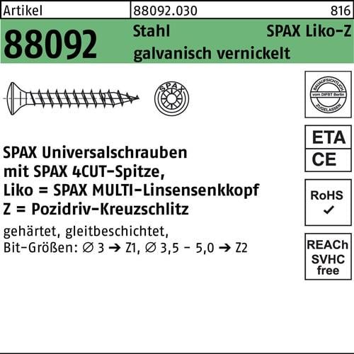 Schraube R 88092 LIKO/PZ 4x25/20-Z Stahl galv. vernickelt 1000St. SPAX