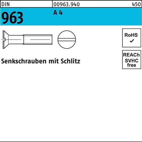 Senkschraube DIN 963 Schlitz M4x 8 A 4 1000 Stück