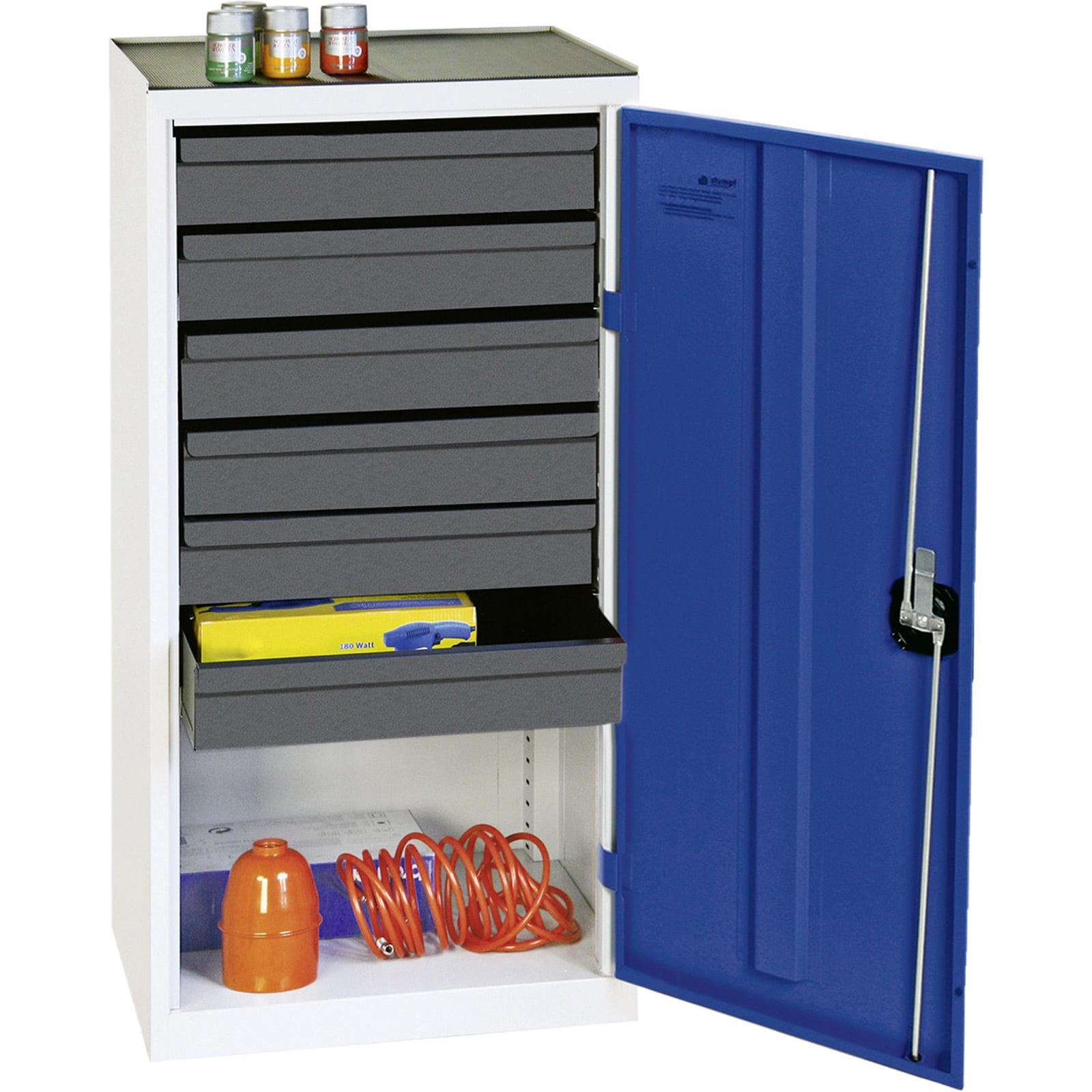 Stumpf Werkzeug- und Materialschrank Serie 3000 lichtgrau / enzianblau + 6 Schubladen 100 mm - 3001674