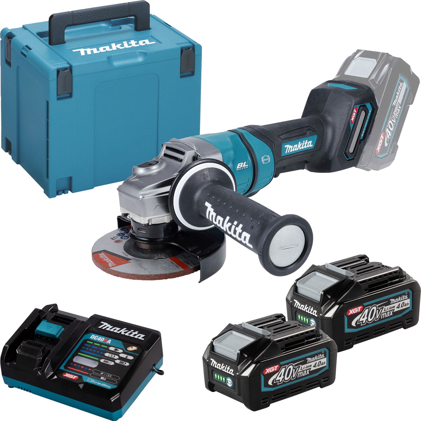 Makita GA050GM201 Akku-Winkelschleifer Ø 125 mm 40 V max. / 2x 4,0 Ah Akku + Ladegerät im MAKPAC