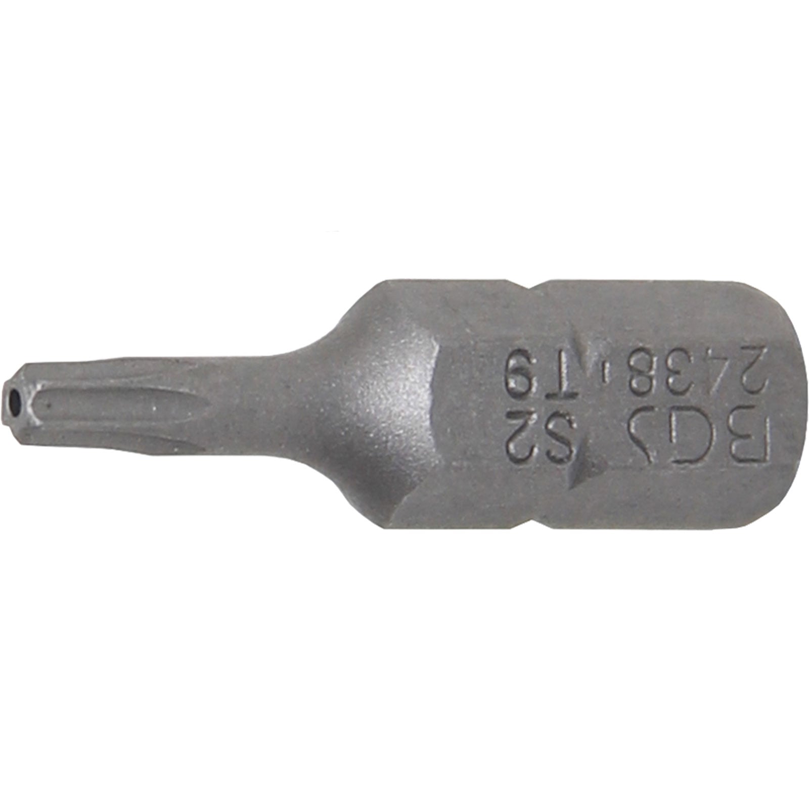 BGS Bit Antrieb Außensechskant 6,3 mm (1/4") T-Profil (für Torx) mit Bohrung T9 - 2438