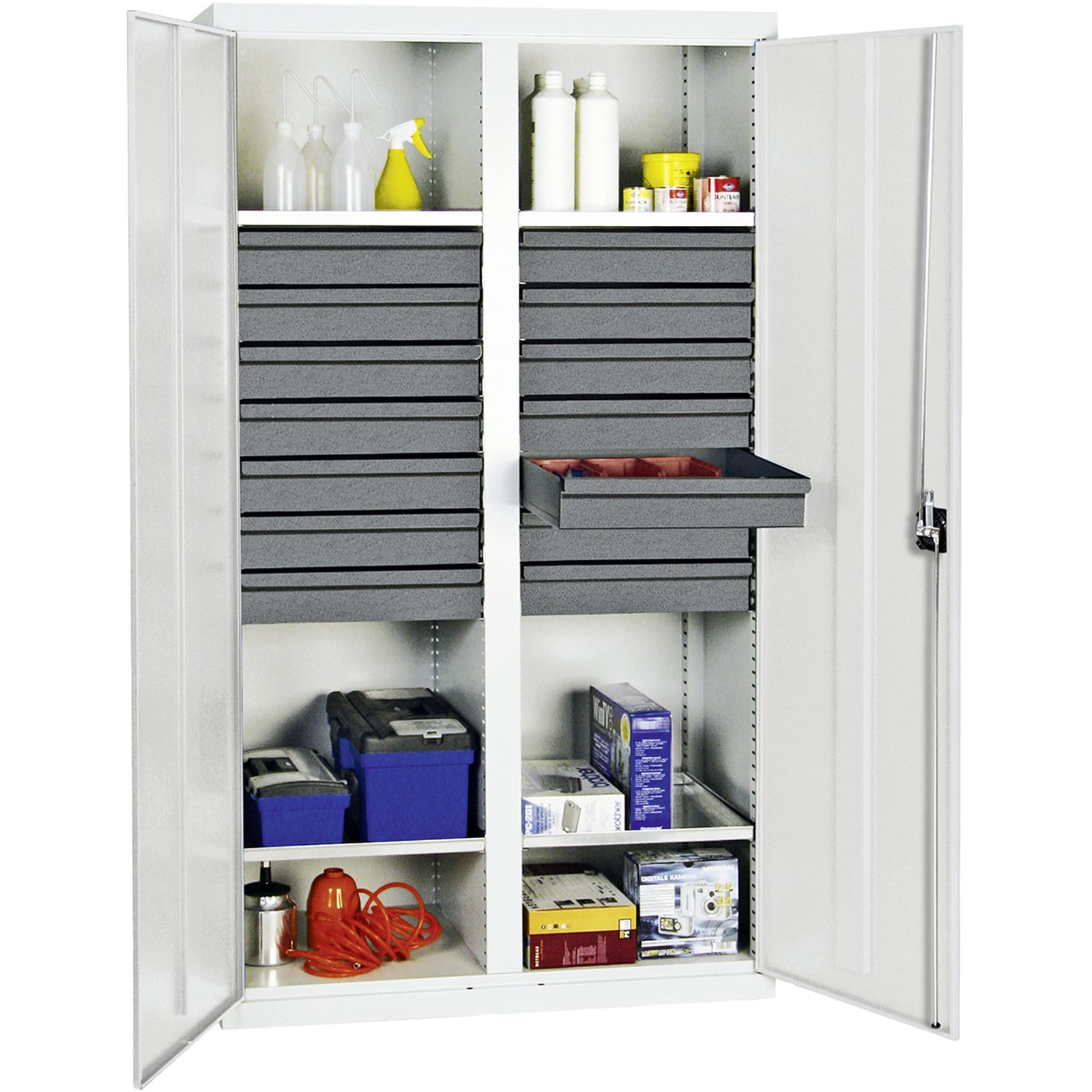 Stumpf Werkzeug- und Materialschrank Serie 3000 lichtgrau + 14 Schublade 100 mm + Mitteltrennwand + 4 Auszugsböden - 3004407