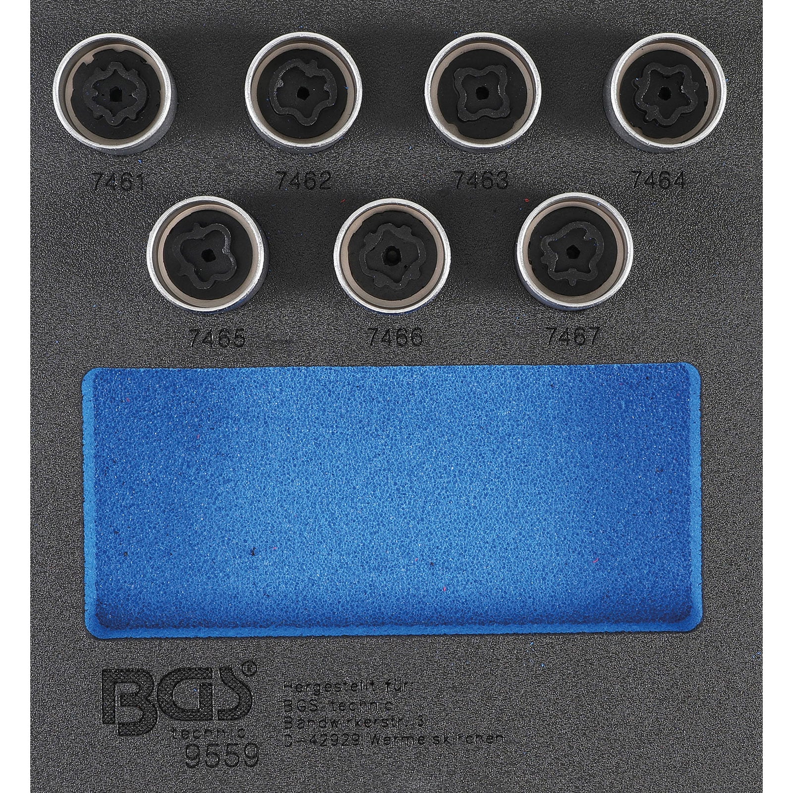 BGS Werkstattwageneinlage 1/6: Felgenschloss-Werkzeug-Satz für Opel (Typ D) 7tlg. - 9559