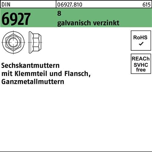 Sechskantmutter DIN 6927 Klemmteil/Flansch M5 8 galv.verz. 100 Stück